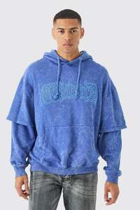 Custom Oversized Faux Layer Acid <b>Wash</b> Embroidered Hoodie Men's Hoodies Cotton Blended Custom Design Latest Fashion Factory Price - Product Image 4