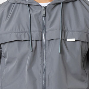 Men Lightweight Full Zip <b>Windbreaker</b> Jacket with Adjustable Hood Water Resistant Nylon Fabric Elastic Cuffs and Side Zip Pockets - Product Image 2