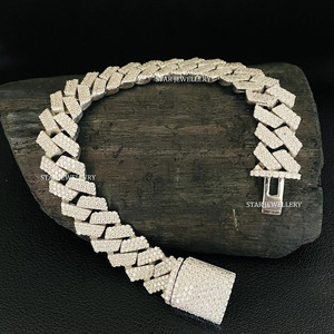 925 Sterling Silver 12 MM Wide VVS Moissanite Icedout Cuban <b>Linked</b> Bracelet Fine Jewelry. - Product Image 5