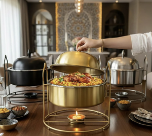 Modern Metal <b>Food</b> <b>Warmer</b> Casserole Dinnerware <b>Buffet</b> Hotpot Premium Quality Home Kitchen Usage Golden Finished Parties - Product Image 5