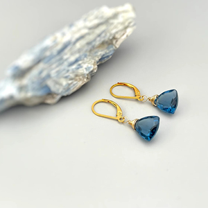 Blue Topaz Gemstone Unique 925 Sterling <b>Silver</b> Dangle <b>Earrings</b> Pear Shape Faceted Triple Drop <b>Earrings</b> Elegant Handmade Jewelry - Product Image 1