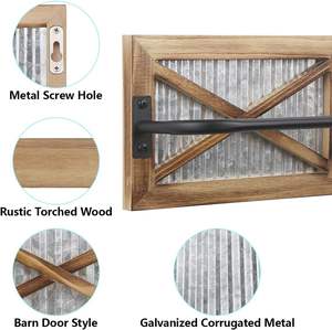 2PCS Porte-serviettes de salle de bain rustique, porte-serviettes mural Butizone avec bois patiné et métal ondulé galvanisé - Product Image 4