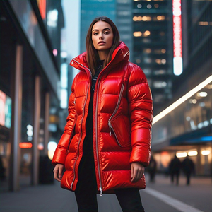 เสื้อโค้ทขนเป็ดตัวยาวสำหรับผู้หญิง, แจ็กเก็ตมีฮู้ดคออบอุ่นผ้าฝ้ายหนาบุผ้าโพลีเอสเตอร์สไตล์สตรีท - Product Image 2