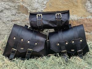 Alforjas de cuero Bolsa de motocicleta Negro tres alforjas Bolsas de sillín - Product Image 3