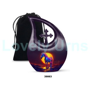 Hermosa urna de cremación de gota de lágrima de caballo para adultos para cenizas humanas Urna funeraria cruzada decorativa con bolsa de terciopelo gratis - Product Image 6