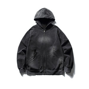 Sweat à capuche personnalisé de haute qualité, lourd, vintage, avec fermeture éclair et délavé à l'acide, vêtements streetwear décontractés pour hommes, vente en gros - Product Image 1