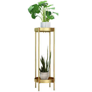 2-Tier Metal Planter with Sleek Gold Powder Coating Stand Perfect for Elegant Home Garden and Outdoor Decoration - Product Image 1