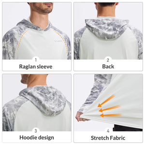 Custom <b>White</b> Fishing Hoodie with Grey Camo <b>Sleeves</b> UV Protection Quick Dry <b>Long</b> <b>Sleeve</b> Outdoor Performance <b>Shirt</b> for <b>Men</b> UPF 50+ - Product Image 5