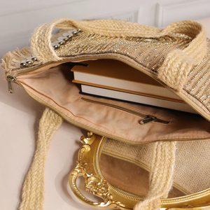 Wholesale Eco-Friendly <b>Foldable</b> Cotton Tote <b>Bag</b> Custom Reusable <b>Shopping</b> <b>Bag</b> Pearl Embroidery Beading by glowin fashion - Product Image 4