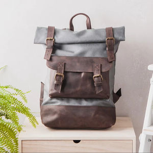 Sac à dos de luxe en cuir et toile, décontracté, vintage, pour les voyages en plein air, l'école, l'ordinateur portable, grande capacité, écologique, fabriqué en usine LCBP-0184 - Product Image 1