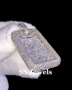 จี้925โรเดียมโมอิสซาไนต์สีเงินหรูหราจี้สุนัขบาแกตต์ทรงสี่เหลี่ยมสไตล์เล็บการตั้งค่าเครื่องประดับฮิปฮอปแร็ปเปอร์ผู้ชาย - Product Image 2