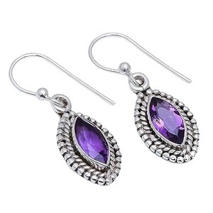 Bijoux de boucle d'oreille faits à la main en argent sterling massif 925 avec améthyste naturelle Bijoux en argent 925 - Product Image 1
