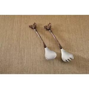 Wooden Handle Elegant Look Gold Plated High Quality <b>Salad</b> <b>Server</b> Flatware Set Cutlery Set - Product Image 6