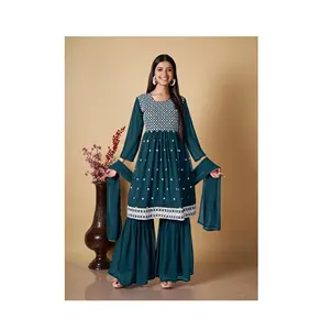 Новый дизайн, Высококачественная жоржет, вышивка, работа, Lucknowi, Элегантное свадебное платье в стиле Lucknowi от индийского поставщика