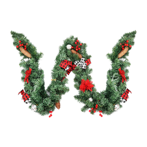 Guirnalda Navideña de Lujo de 2.7m con Follaje Artificial y Lazos Rojos para Puerta Principal, Bodas y Fiestas, Material de PVC y Tela - Product Image 2