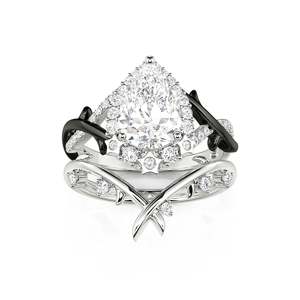 Jeulia Pear Halo Thorn Engagement Ring <b>Set</b> with Star Accents and <b>Pearl</b> - Product Image 2