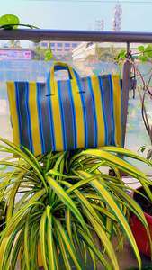 Sac à provisions en nylon réutilisable écologique RPET Zipper Handloom tissé sacs de plage en plastique recyclé fabriqué en Inde Logo motif voyage - Product Image 2