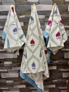 Ensemble de serviettes de bain et de toilette en coton biologique 100% écologique à séchage rapide, collection hôtelière, imprimé floral en bloc, nid d'abeille gaufré, vente chaude - Product Image 2