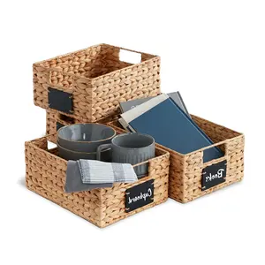 ตะกร้าสานพร้อมป้ายกระดานดำสำหรับเก็บอาหารและเครื่องดื่มตะกร้าผักตบชวา - Product Image 1