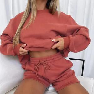 Conjunto Casual de Dos Piezas para Mujer, Sudadera de Felpa Lisa con Pantalones Cortos por Encima de la Rodilla, Ajuste Regular, Suave, de Spandex/Poliéster, Atuendo Cómodo - Product Image 2