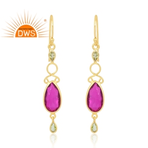 925เงินสเตอร์ลิง18K ประดับเพชรและควอตซ์พลอยทับทิมทัวร์มาลีน - Product Image 1