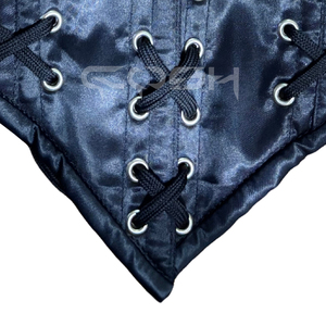 High Quality Black Satin Overbust Steel Boned Halter <b>Corset</b> With Adjustable Back <b>Lacing</b> & Sculpted Bust - Product Image 5