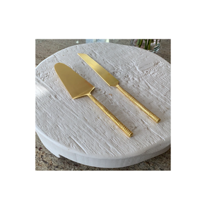 Serveur de gâteau en acier coupe-gâteau à pizza et ailes en laiton poignée couteau à gâteau de mariage et ensemble de serveur - Product Image 2