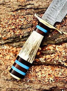 มีดสกินเนอร์เหล็กดามัสกัสทำมือขอบหยักน้ำหนักเบาทนทานมีดสกินเนอร์พร้อมด้ามเขากวางและดีไซน์แบบเต็มตัว - Product Image 2