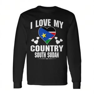 T-shirt a maniche lunghe I Love My Country Sud Sudan con design a cuore e bandiera - Product Image 2