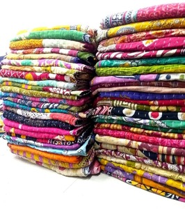 New Winter Baby Quilt Handmade Kantha Vintage Design Indian Fish Block Print Reversible Cotton Home <b>Bedding</b> Throw - Product Image 2