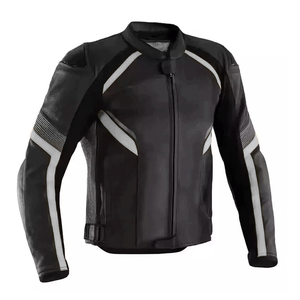 Veste de moto en cuir de vachette véritable pour hommes Protections CE Veste de moto de course coupe-vent d'hiver Nouveau design Blanc - Product Image 3