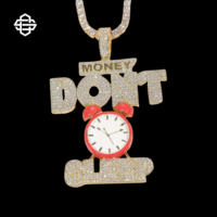 Pendentif Iced Money Don't Sleep pour Hommes, style Hip Hop, en Moissanite micro-pavée, en métal argent sterling 925 plaqué or, bijoux de mode