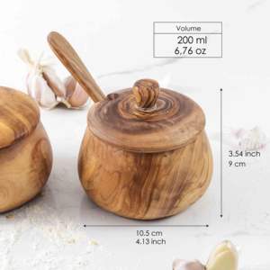 Boîtes à épices en bois d'olivier tunisien rustique artisanal de qualité supérieure, sculptées à la main, contenants de rangement durables pour la cuisine - Product Image 2
