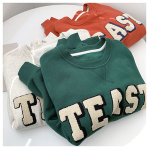 Alta calidad 100% algodón Terry hombres parche chenille toalla letras bordadas cuello redondo bolsillo menos pulóver Sudadera con capucha - Product Image 2