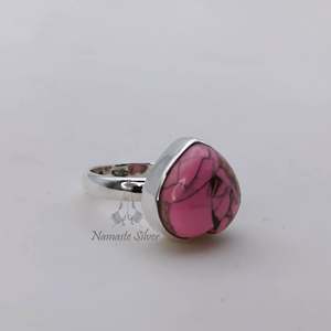 925 Sterling Silver Pink <b>Turquoise</b> <b>Ring</b> Handmade Heart Shape Birthstone Promise Jewelry Fine Fashionable Design - Product Image 3