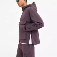 Veste coupe-vent décontractée à demi-fermeture éclair pour hommes pull imperméable à logo personnalisé grande poche avant tissu denim doublé brodé en 3D
