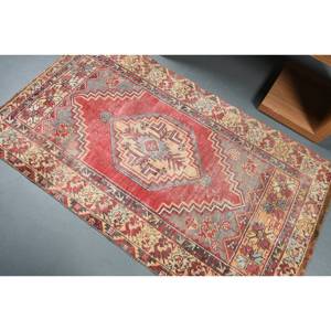 Alfombra de retazos ecológica de lana roja y Beige clásica, 3,3x5,6 pies, comedor tradicional, respaldo de látex rectangular turco mediano - Product Image 4