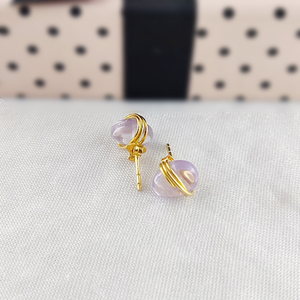 925 <b>Sterling</b> <b>Silver</b> Amethyst Gemstone Tiny Tumble <b>Wire</b> Wrap Studs Gold Plated Smooth Tumble Stud Birthstone Earrings - Product Image 2