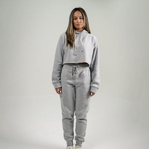 ชุดวอร์มครอปสตรีแบบสั้น ปี 2024 ผ้าฟลีซคอตตอนสั่งทำพิเศษ สีพื้น สไตล์ลำลอง มีฮู้ด ระบายอากาศได้ดี สำหรับฤดูหนาว-ขายส่ง - Product Image 1