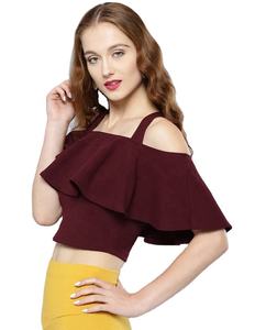 T-shirt uni court d'été pour femmes Offre Spéciale en gros 100% tissu personnalisé printemps haut court motif solide - Product Image 5