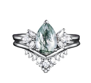 Natural <b>Moss</b> <b>Agate</b> <b>Ring</b> Solid 925 Sterling Silver Unique Design Bridal Band for Wedding Engagement Party Jewelry - Product Image 1