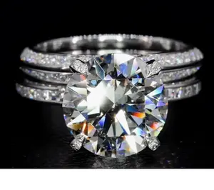 Anillo de Compromiso de Moissanita con Corte Redondo para Mujer, Plata 925, Estilo Vintage, Engaste de Puntas, para Regalo de Aniversario de Bodas - Product Image 1