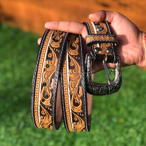 New Western Stylish Real Genuine Hand Tooled <b>Leather</b> Floral Paint Designer <b>Belts</b> High Quality Handmade <b>Leather</b> Unisex Waist <b>Belt</b> - Product Image 3