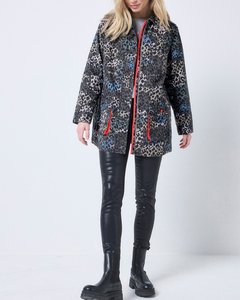 Chaqueta de Campo Utilitaria de Longitud Media para Mujer, Parka con Estampado de Leopardo Abstracto, Gris Azul, Estampado Animal, Prenda Exterior con Ribete Naranja Neón - Product Image 2