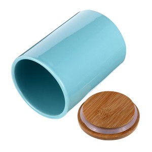 Pot de rangement en céramique artisanal avec couvercle en bois, récipient hermétique pour aliments, organisateur de cuisine décoratif, rangement pour comptoir - Product Image 5