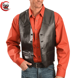 Chaleco de Cuero de Alta Calidad para Hombre, Ropa de Abrigo de Invierno, Sin Mangas, Impermeable, Ecológico, Diseño Vintage, Bolsillos Laterales, Personalizado para Motociclistas - Product Image 1