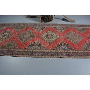 พรมปูพื้นขนแกะสไตล์ตุรกีโบราณขนาด4.6 x 12.3ft แดงสไตล์ดั้งเดิมลายปะต่อขนาดใหญ่สำหรับห้องโถงสไตล์คลาสสิกลาเท็กซ์ - Product Image 3