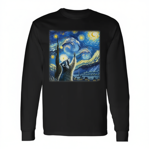 Camiseta de Manga Larga con Gráfico de Mapaches Llamando a la Luna en la Noche Estrellada, Producto Promocional - Product Image 2