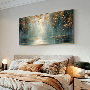 Misty Emerald Forest Lake Still Life Handmade Oil Painting on <b>Canvas</b> Large Size for Hotel or Home Hanging Wall Decor - Product Image 2