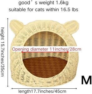 Cesta para Mascotas Vgreenart, Tejida a Mano con Jacinto de Agua, Cuadrada, Resistente al Agua, con Cierre de Presión, para Perros y Gatos - Product Image 4